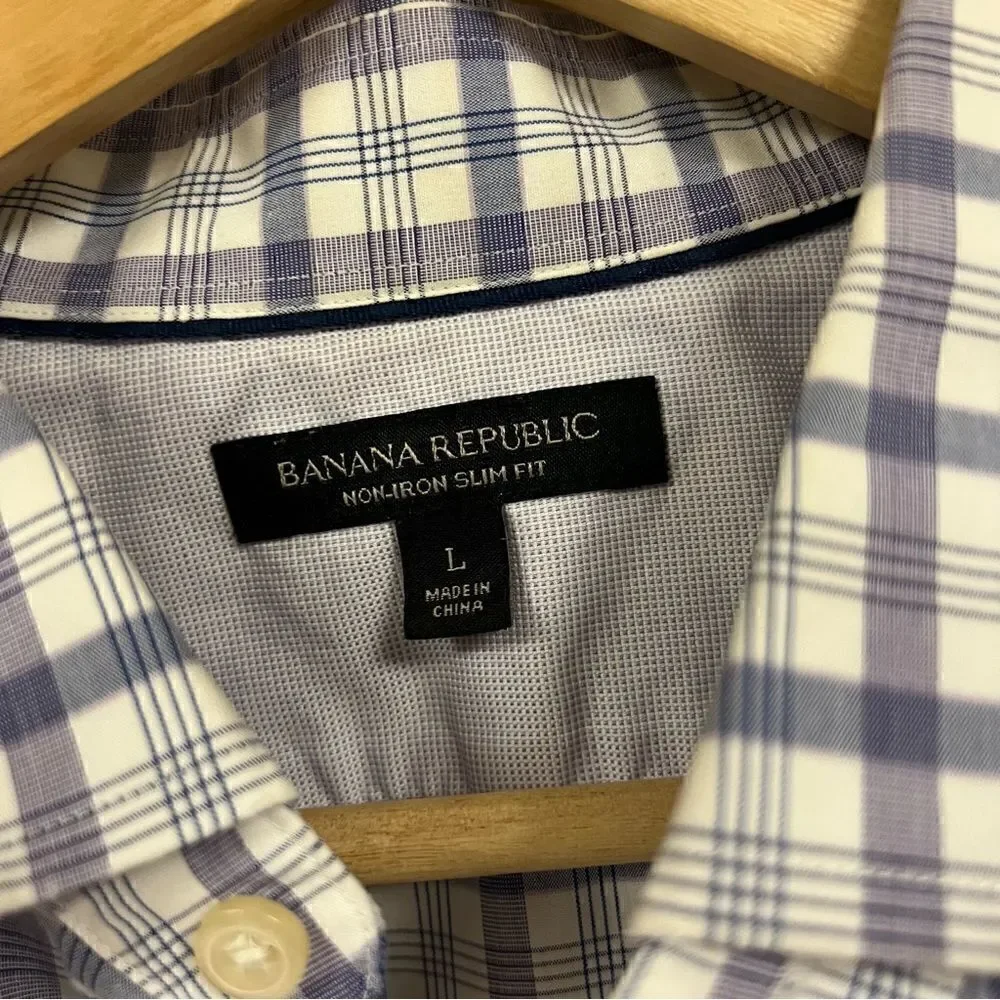 Banana Republic purple plaid non iron button down. Size L